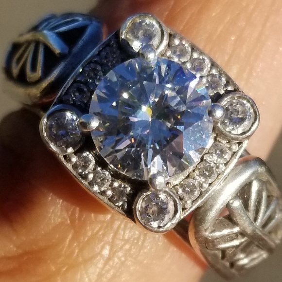 Sale! Vintage 925 sterling silver 2 carat   moissanite diamond antique ring - Picture 14 of 17